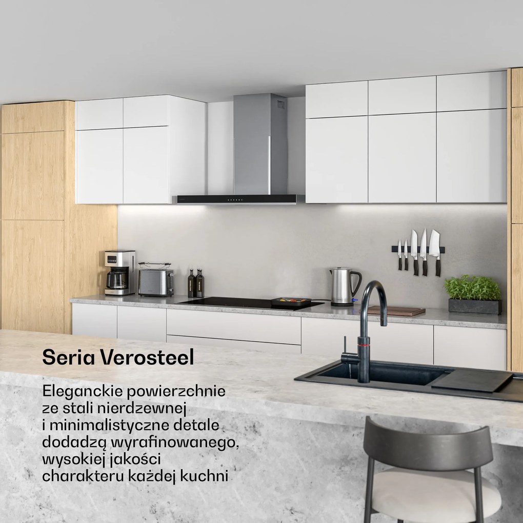 Klarstein Verosteel 90cm Ekst/Recy Okap przyścienny Stal nierdzewna