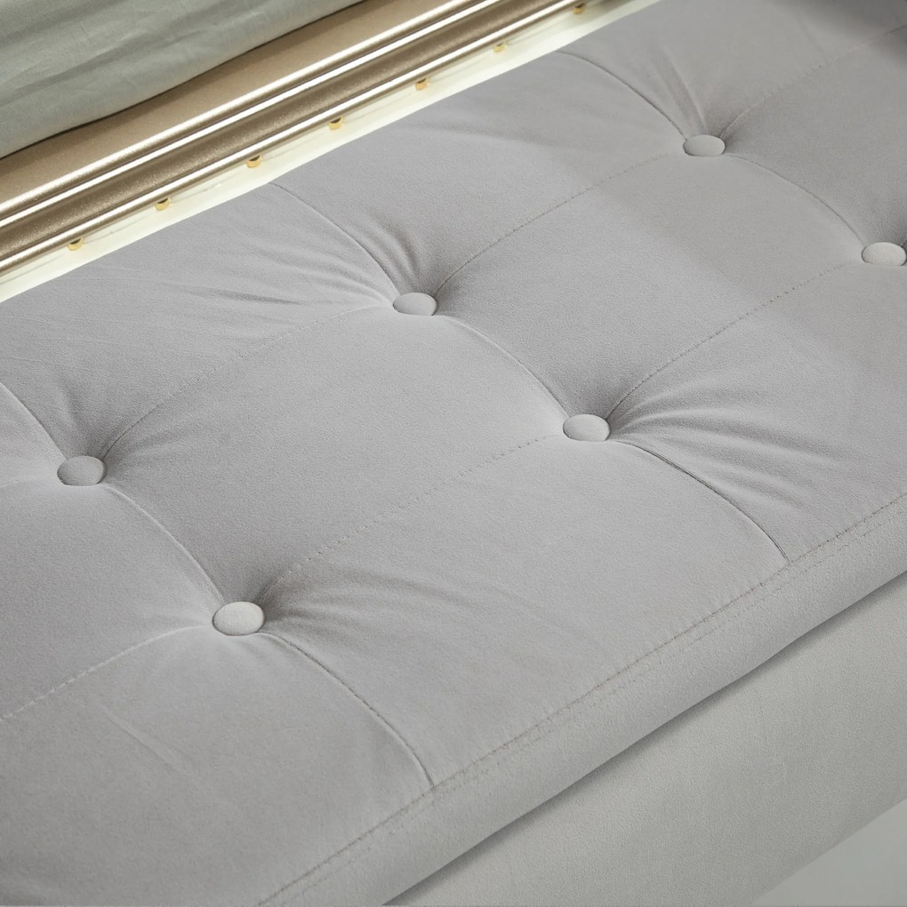 HOMCOM Ławka z miejsca do przechowywania i podłokietnikami, Skrzyniowa, Aksamitny Poliester, Drewno Kauczukowe, Jasnoszary, 107 x 42 x 65 cm