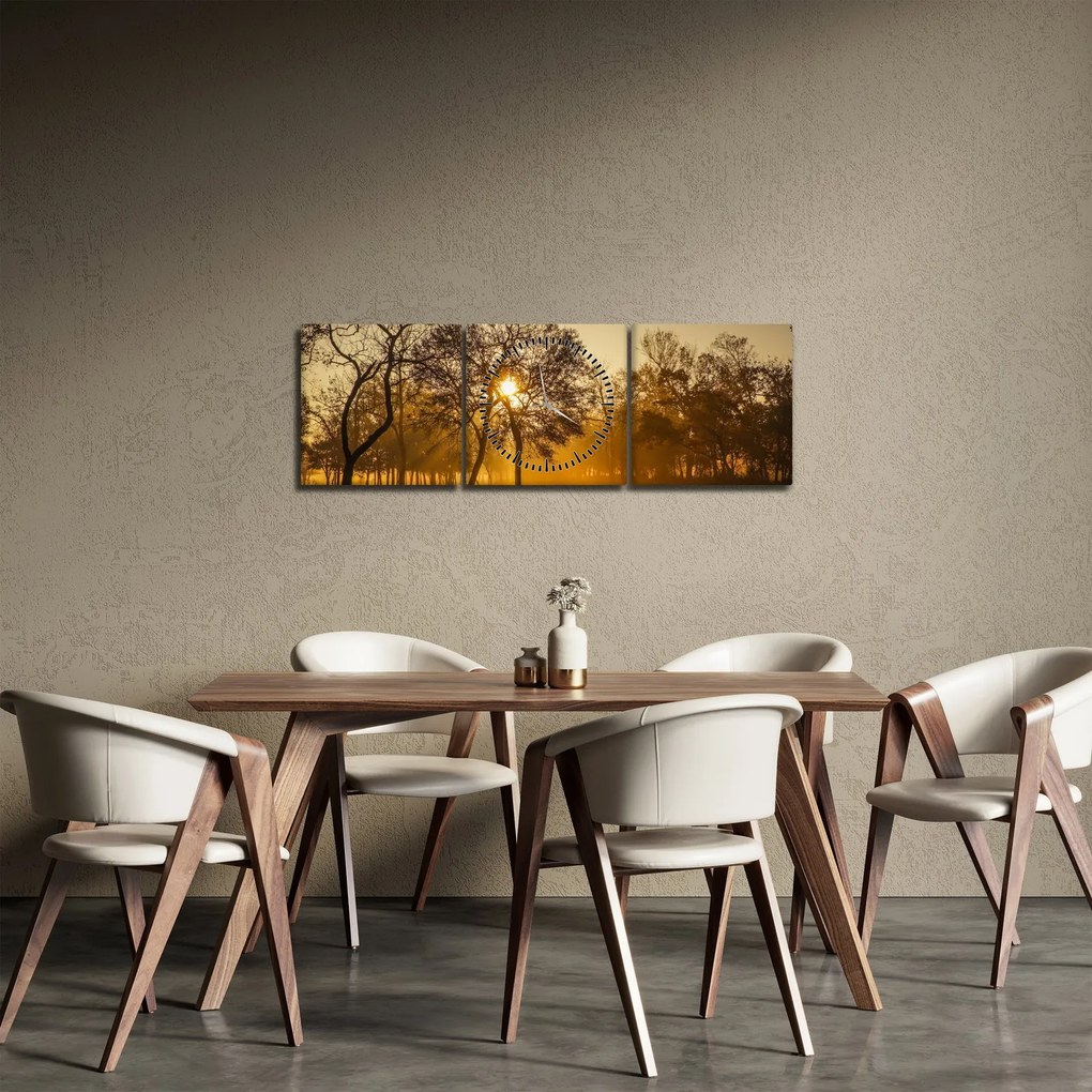 Obraz wschodu słońca (z zegarem) (90x30 cm)