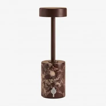 Bezprzewodowa Lampa Stołowa Led Z Żelaza I Naturalnego Kamienia Arianny Czerwony Marmur Cherry Gold - Sklum