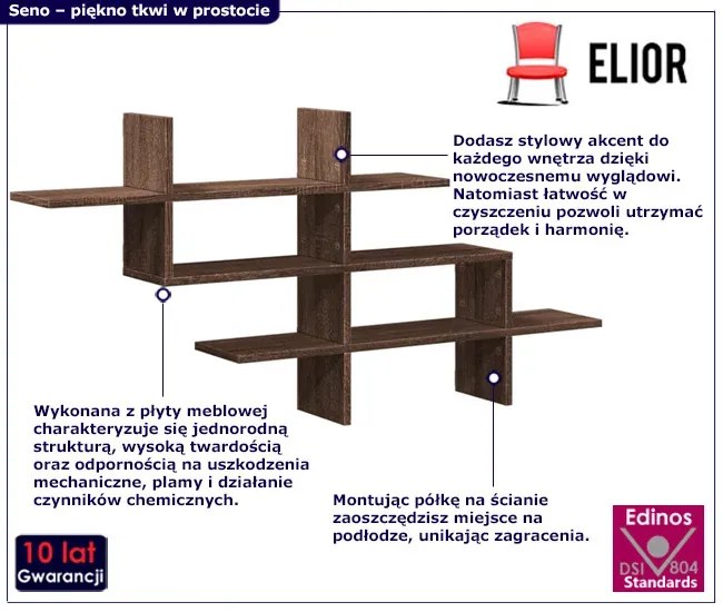 Stylowa półka wisząca brązowy dąb - Norto