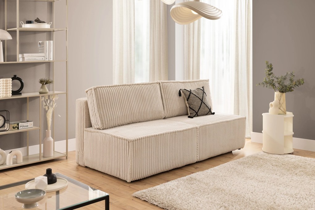 Kanapa Solvero z funkcją spania - jasny beż plusz Tilia 01