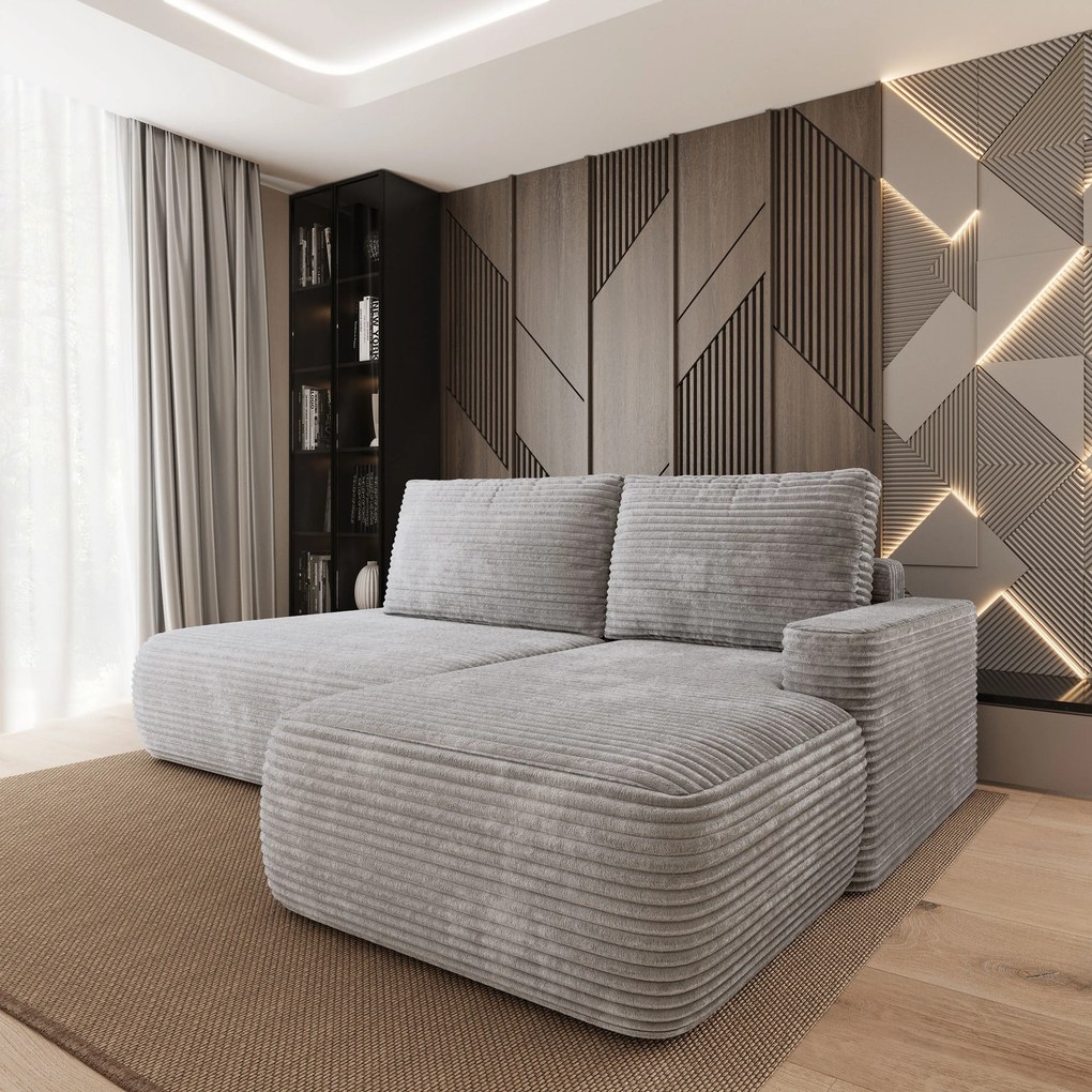 Masseno Narożnik AVINI z funkcją spania i pojemnikiem na pościel Narozniki L, Rozkładana sofa - Jasnoszary, TILIA 86