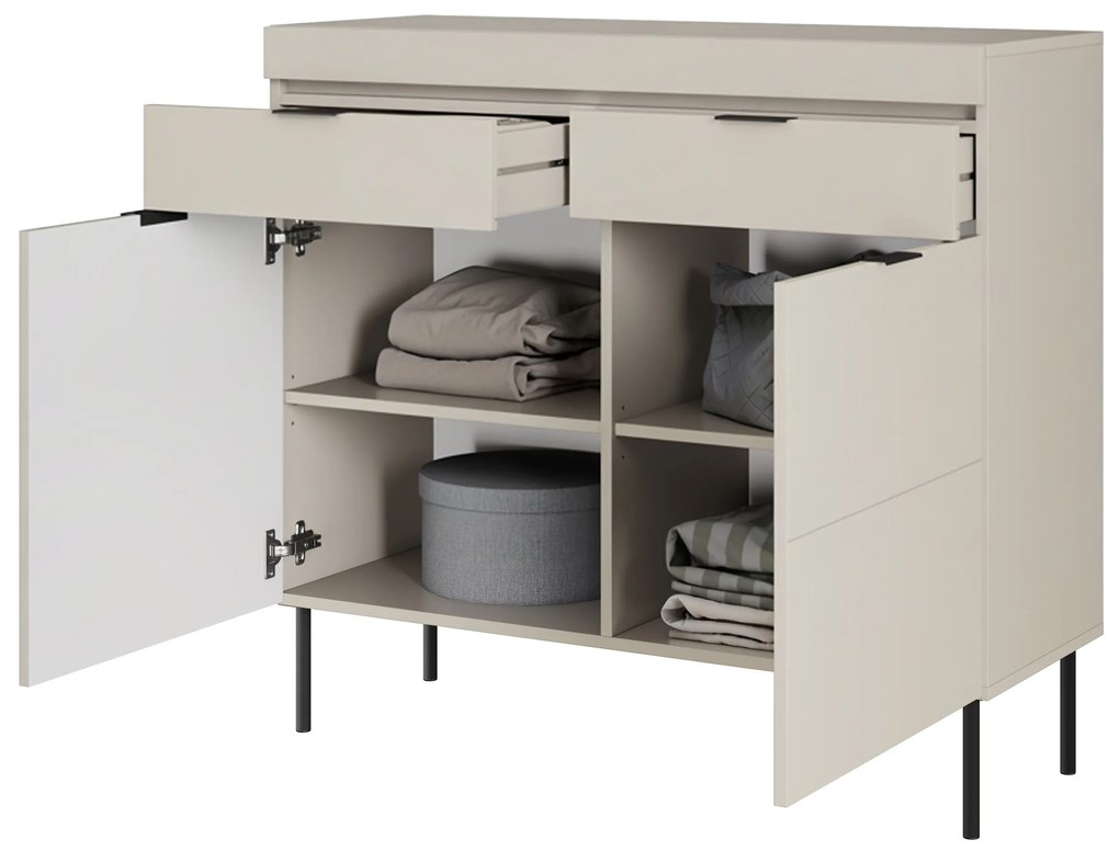 Komoda dwudrzwiowa Sentia 105 z dwoma szufladami - kaszmir / czarny