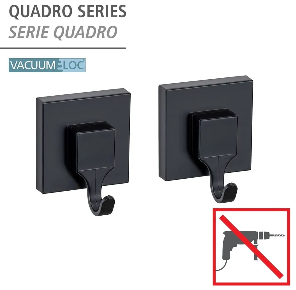 Czarne samoprzylepne plastikowe haczyki zestaw 2 szt. Quadro – Wenko