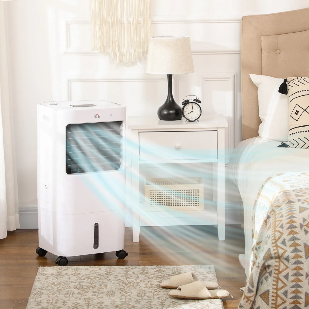 Klimatyzator HOMCOM, Chłodziarka, 3 Tryby, Funkcja Timera, na Kółkach, Plastik, Biały