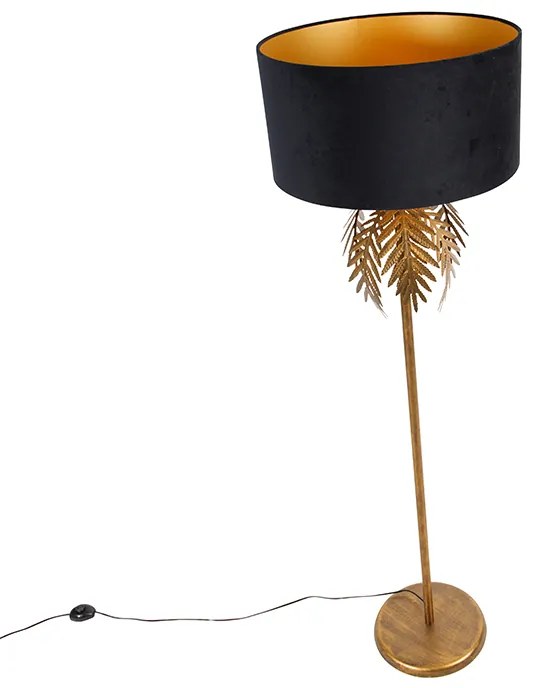 Lampa podłogowa złota 145 cm z czarnym aksamitnym kloszem 50 cm - Botanica Rustykalny / Vintage Oswietlenie wewnetrzne