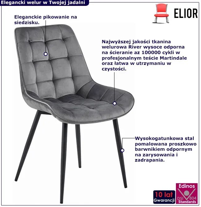 Ciemnoszare welurowe krzesło metalowe P2-Z59