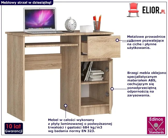 Małe biurko pod laptopa i drukarkę dąb sonoma -  Strit 4X