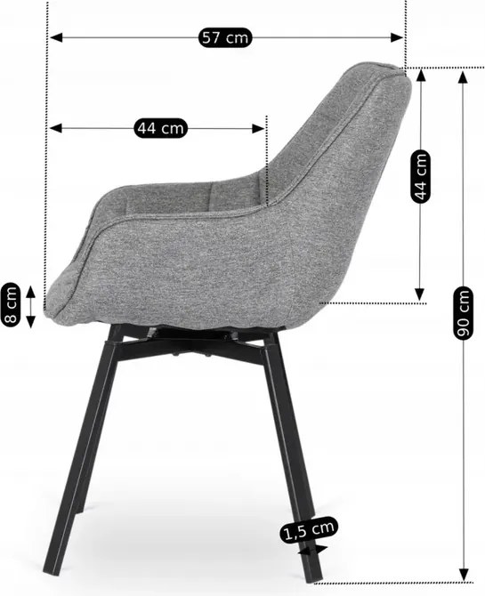Krzesło Tapicerowane Obrotowe do Salonu LUNA 2 Szare Nowoczesne Loft