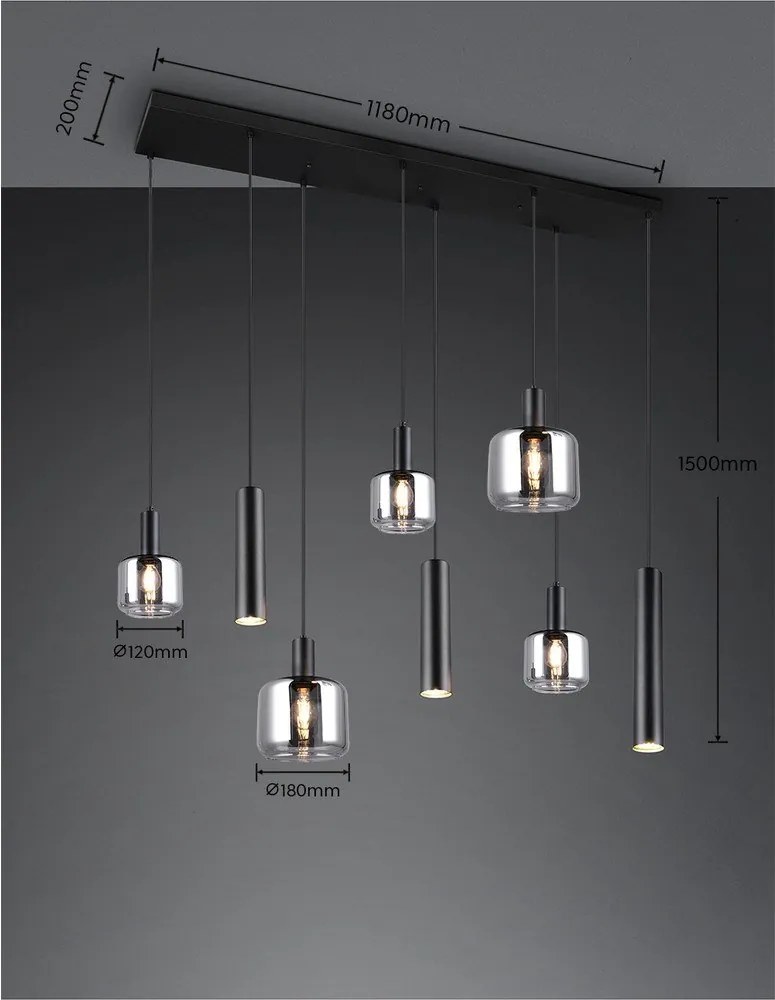 Czarna lampa wisząca z metalowo-szklanym kloszem Mataro – Trio