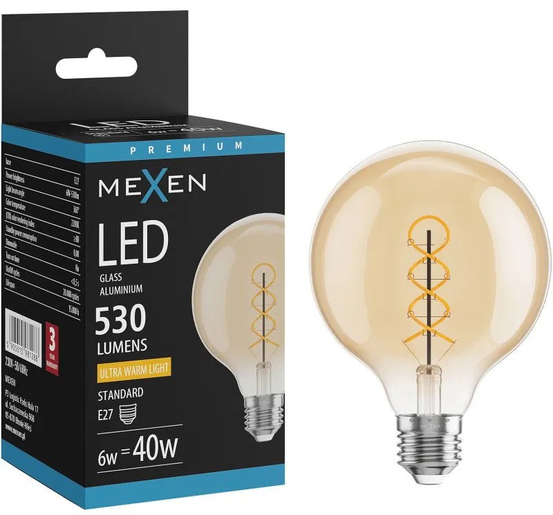 Mexen Vintis żarówka filament spirala LED E27, G95, 6W, Ciepła - 2200K, 530 lm, amber - L167-E27-0622-50
