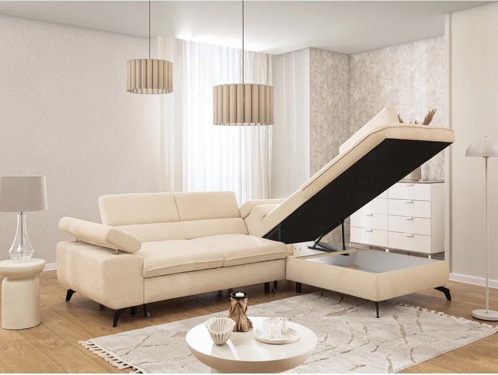 Kremowy narożnik z tkaniny szenilowej (prawostronny/w kształcie litery L) Marbeya – Ropez