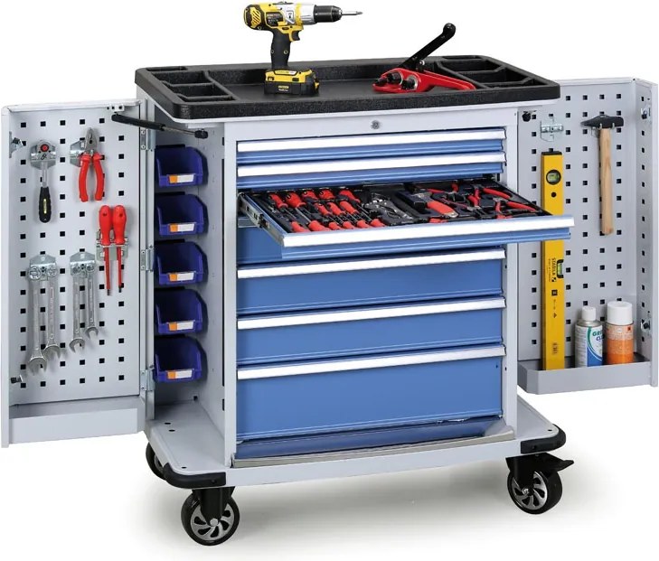 Wózek warsztatowy mobilny na narzędzia  G2, 7 szuflad, 1030 x 900 x 530 mm, niebieski