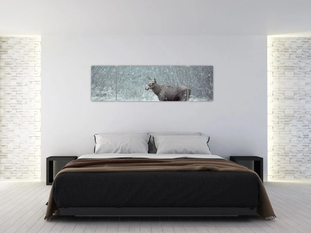 Obraz - Łoś w śnieżnym lesie (170x50 cm)