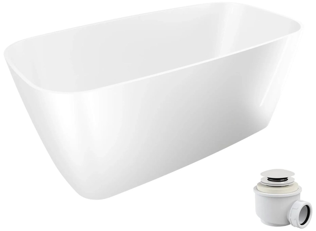 Wanna wolnostojąca NAVI owalna biała z konglomeratu 150 x 70 cm bez przelewu cienki rant | Różne kolory korków : Kolor korka - Biały