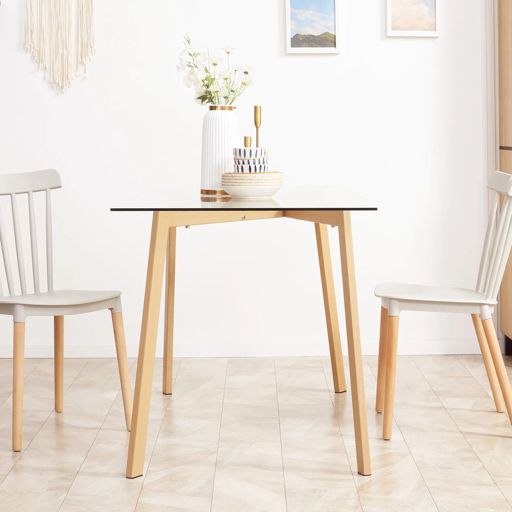 HOMCOM Stół dla 4 osób, Blat ze szkła, Stalowa podstawa z imitacją drewna, 120D x 60S x 76W cm