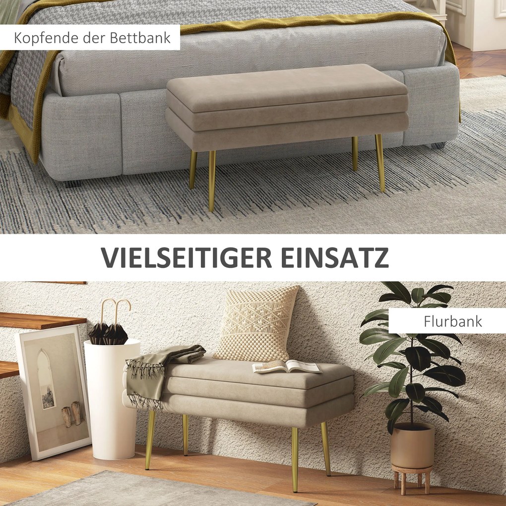 Ławka tapicerowana HOMCOM z przestrzenią do przechowywania, stelaż stalowy, 79,5 cm x 37,5 cm x 43 cm, Beżowa