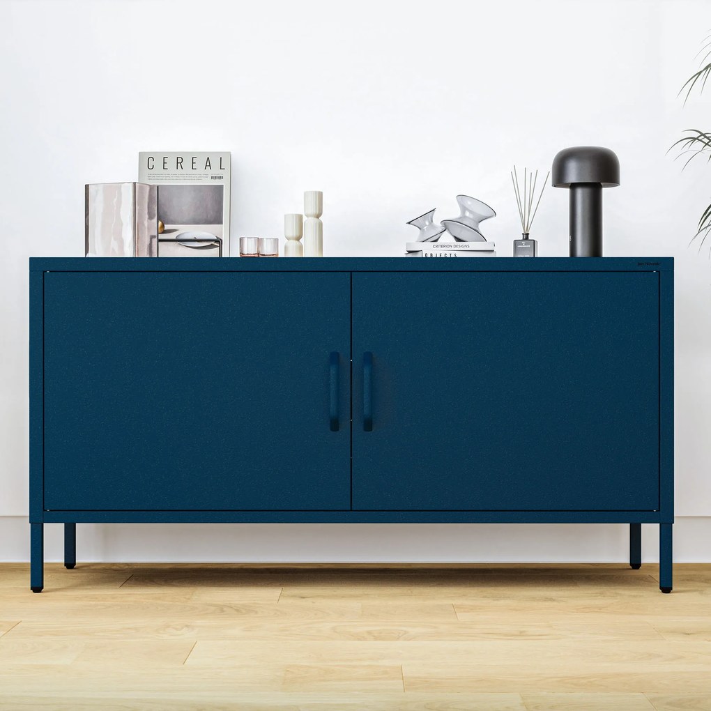 Szafka RTV metalowa na nóżkach granatowa, 1150x595x400 mm: ROSA Modern