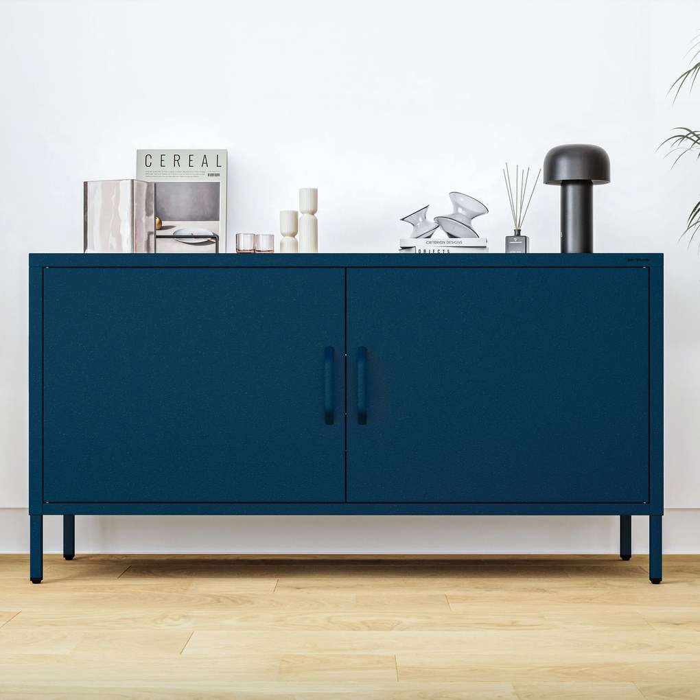 Szafka RTV metalowa na nóżkach granatowa Modern ROSA, 1150 x 595 x 400 mm