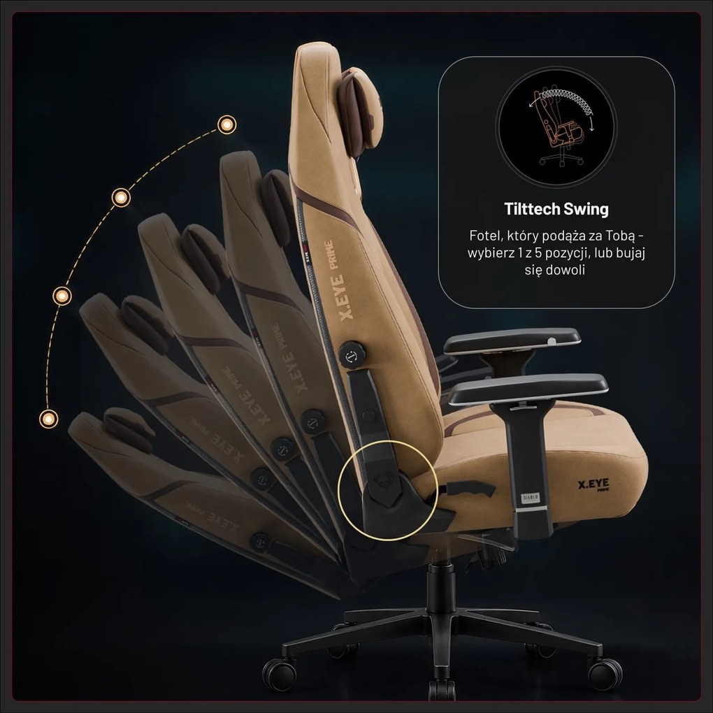Fotel gamingowy materiałowy Diablo X-Eye Prime Normal Size, Camel Brown
