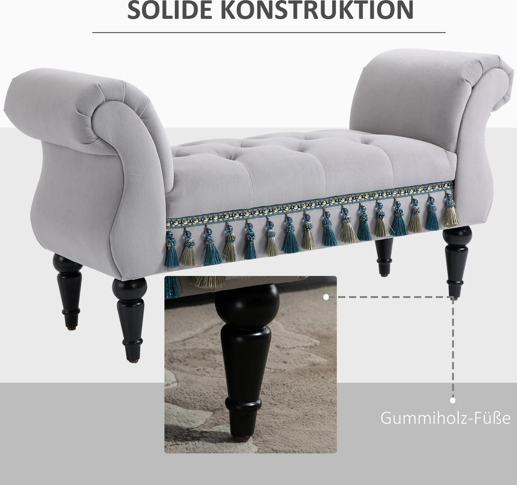 HOMCOM Luksusowa ławka tapicerowana otomana drewno kauczukowe poliester kolor szara