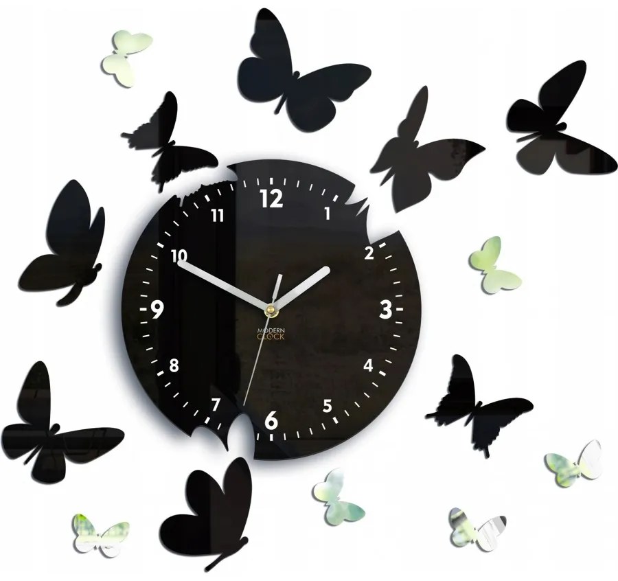 Zegar ścienny nowoczesny cichy do salonu lub sypialni akrylowy z motylami