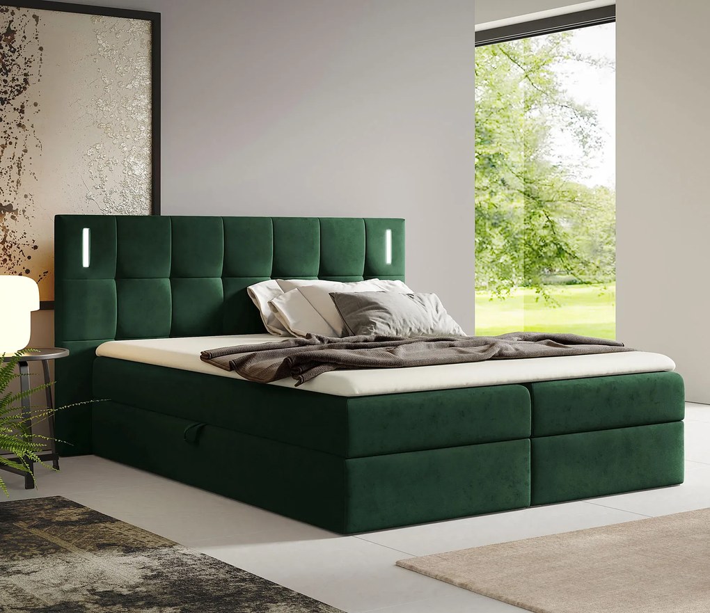 Zielone pikowane łóżko kontynentalne 5 rozmiarów C0-L16