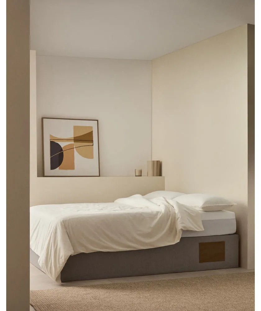 Szare tapicerowane łóżko dwuosobowe ze schowkiem 140x190 cm Matters – Kave Home