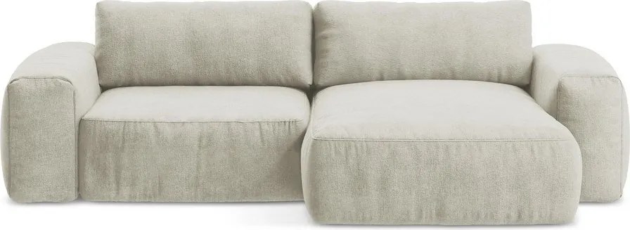 Beżowy rozkładany narożnik z tkaniny szenilowej (prawostronny/z szezlongiem) Kuki – Makamii