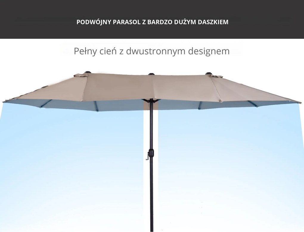 Outsunny Parasol Owalny Podwójny Ogrodowy z Korbką Jasnokawowy 460x270x240cm Idealny na Targ i Taras | Aosom PL