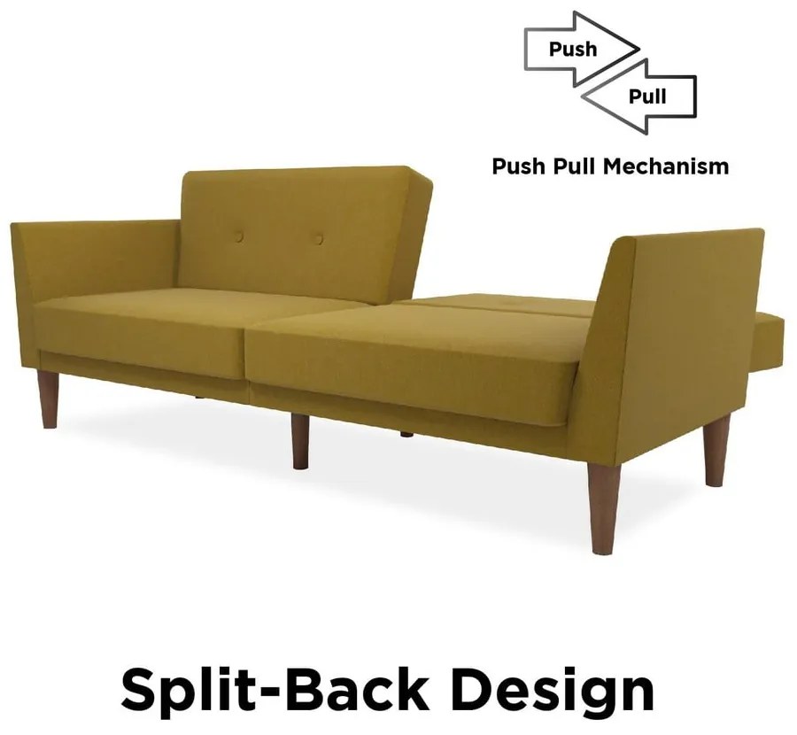 Żółta rozkładana sofa 205 cm Regal – Novogratz