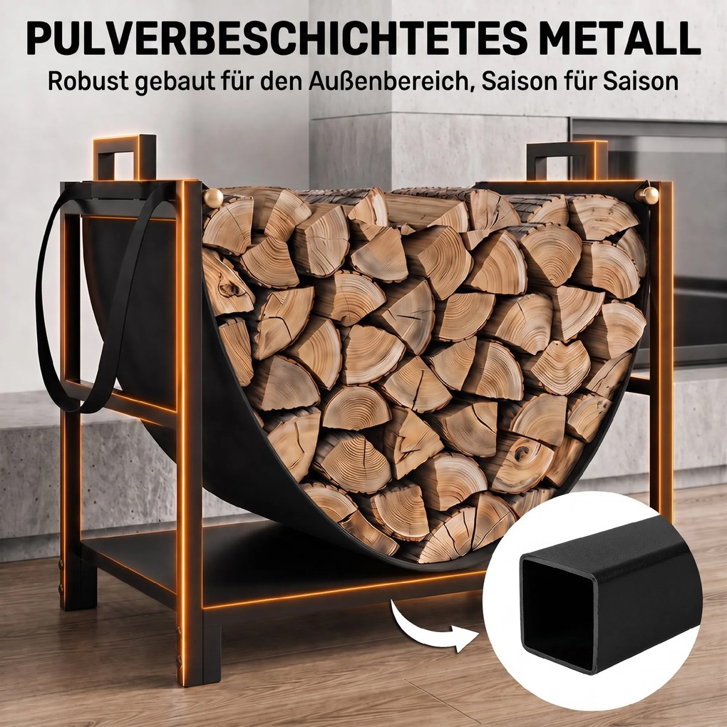 Outsunny Stojak na drewno 47,5 x 33 x 44cm podwyższony regał na drewno z płócienną torbą do 50 kg do wnętrz i na zewnątrz | Aosom PL