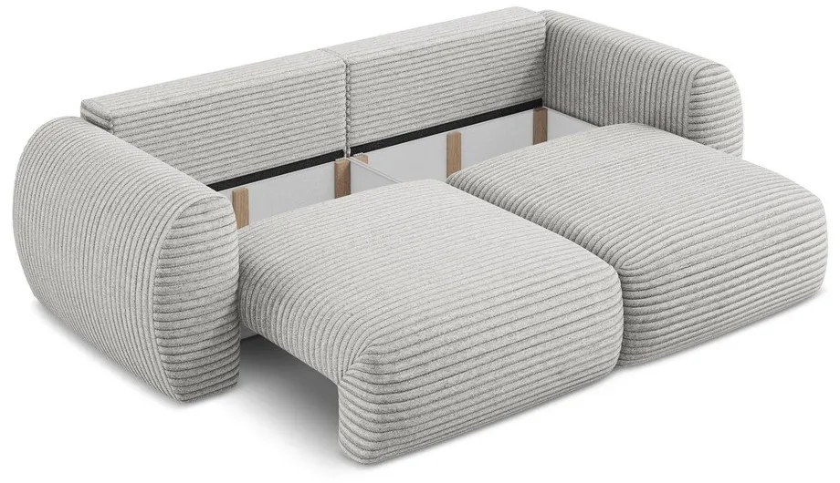 Jasnoszara sztruksowa rozkładana sofa ze schowkiem 266 cm Kini – Makamii