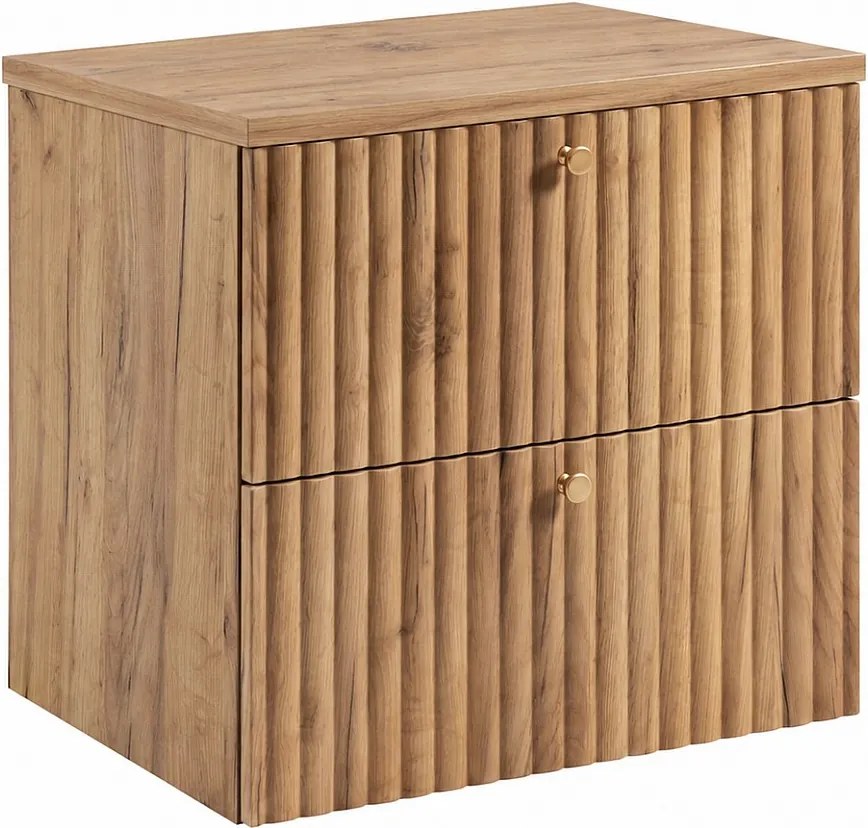 Szafka łazienkowa wisząca z blatem 60, dąb craft złoty + blat dąb craft, uchwyty w trzech kolorach, 60 x 44,4 x 58,6 cm