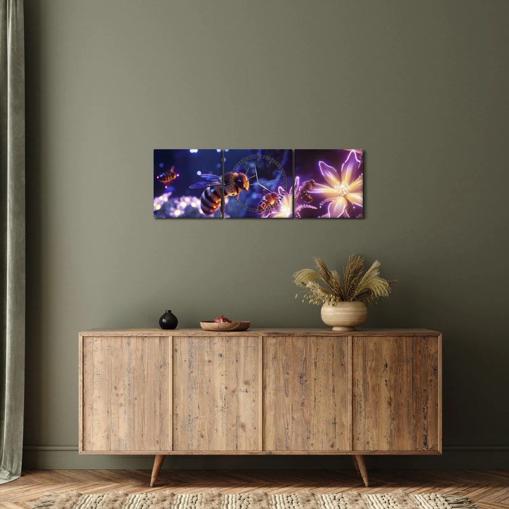Obraz - Bee Meadow III. (z zegarem) (90x30 cm)