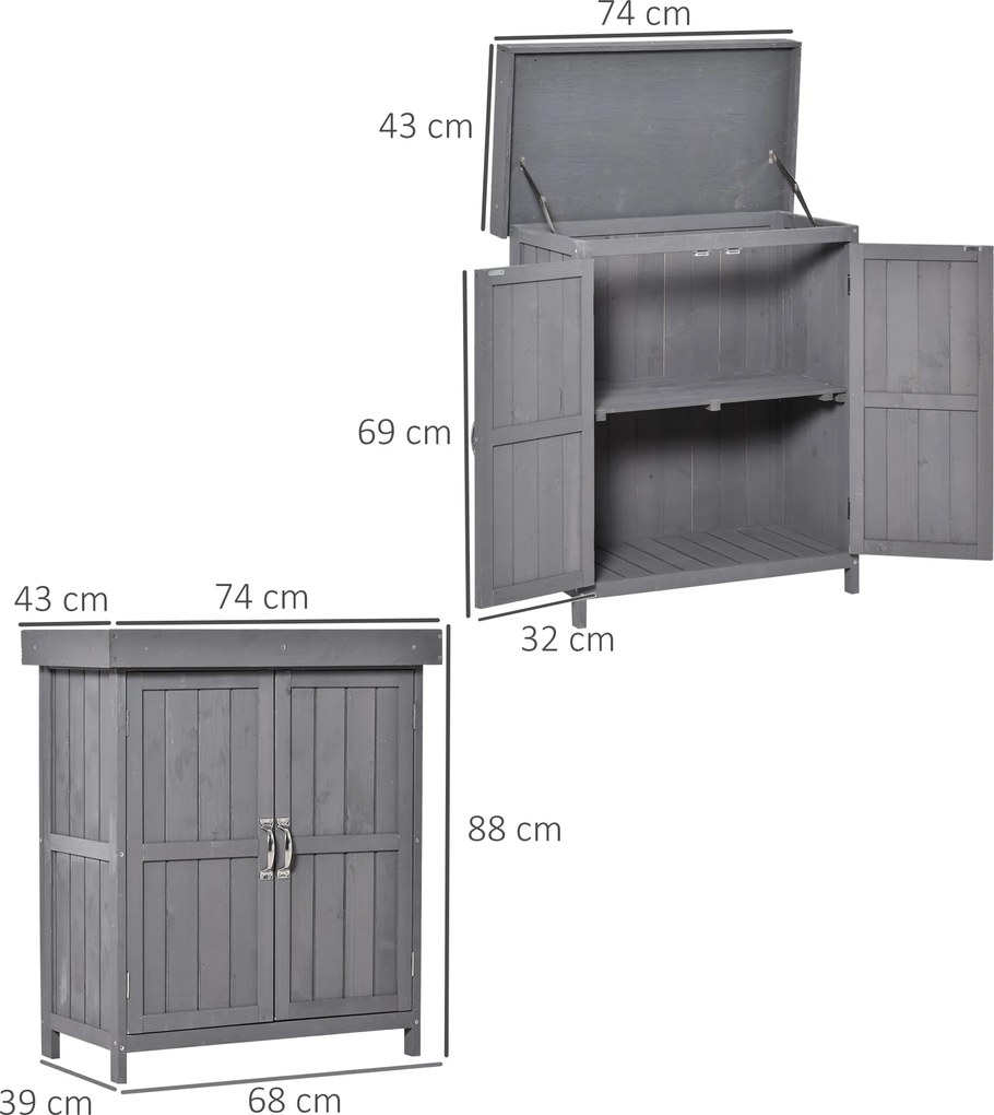 Outsunny szafka na narzędzia z drewna sosnowego 2 półki kolor szary 74x43x88cm | Aosom PL