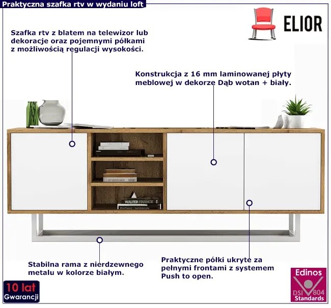Loftowa szafka rtv dąb wotan + biały D2-F08