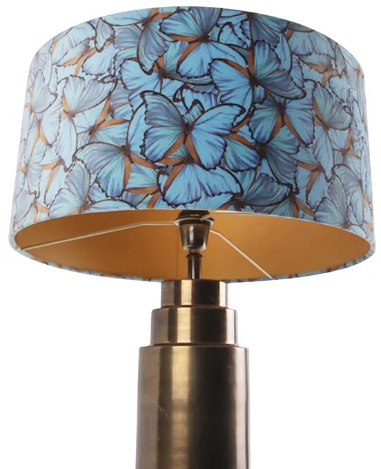 Lampa stołowa brązowa z aksamitnym abażurem z motylem 50 cm - Bruut ArtDeco Oswietlenie wewnetrzne