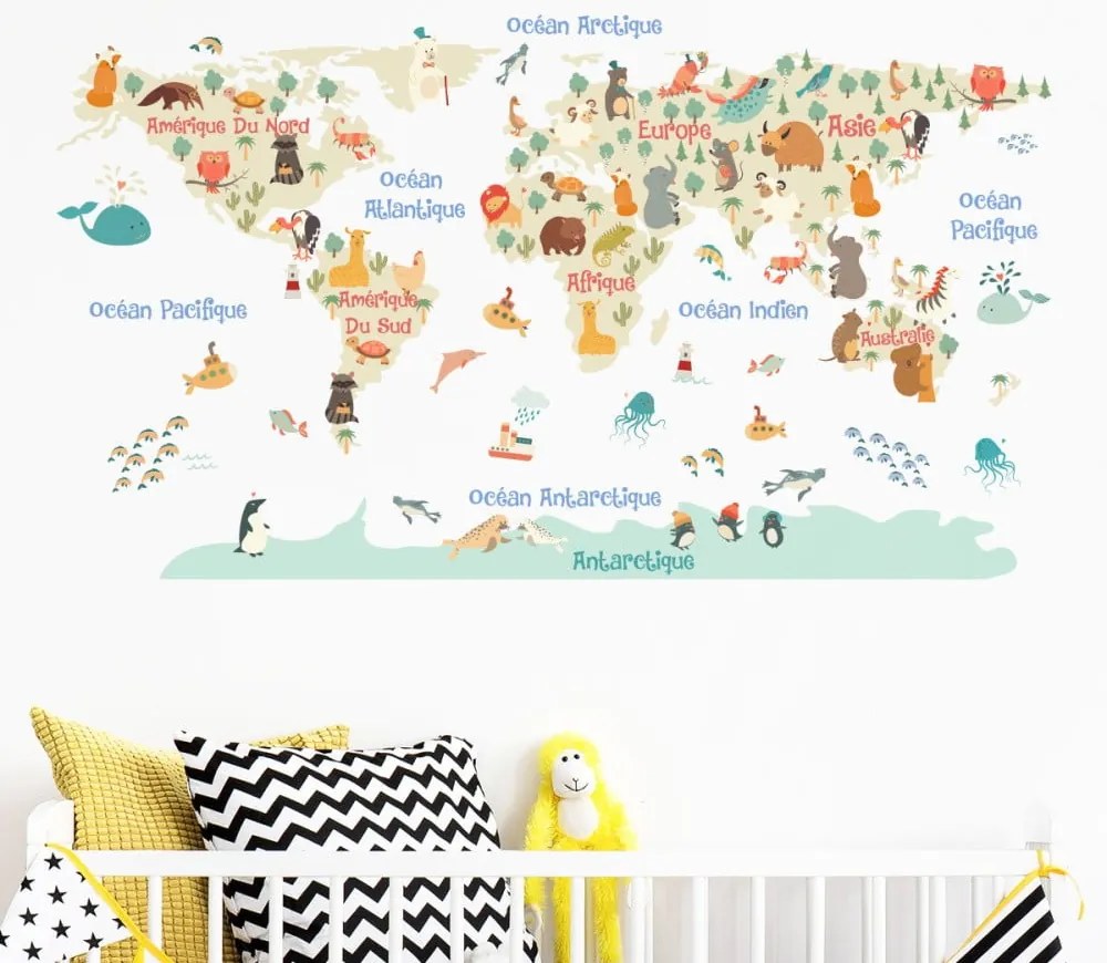 Mapa dla dzieci 130x130 cm Pastel World Map – Ambiance