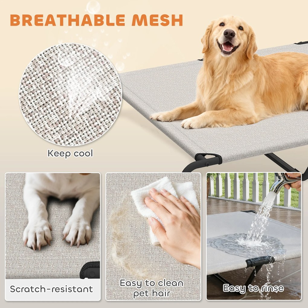 PawHut Leżanka dla psa Outdoor, Podwyższone legowisko dla dużych psów, z ramą stalową, oddychająca siatka, 152x94x23 cm, Beżowy | Aosom PL