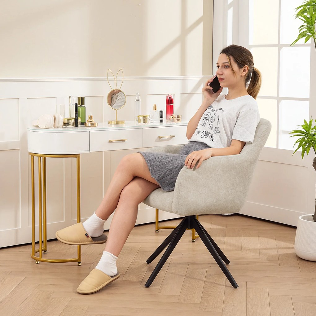 HOMCOM Obrotowe Krzesło Akcentowe, Fotel z Tkaniny, Podłokietniki, Nogi Stalowe, Do Salonu, Sypialni, Biura, Kolor Beżowy