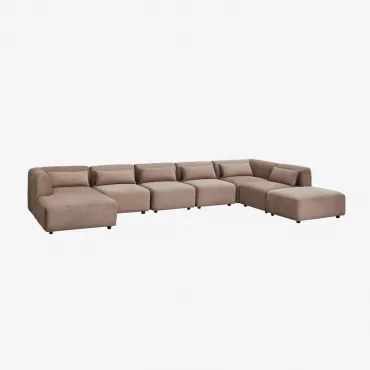 Sofa Modułowy Z Lewym Szezlongiem 6-częściowy Z Pufem Fogler Sztruks Brąz Karmelowy - Sklum