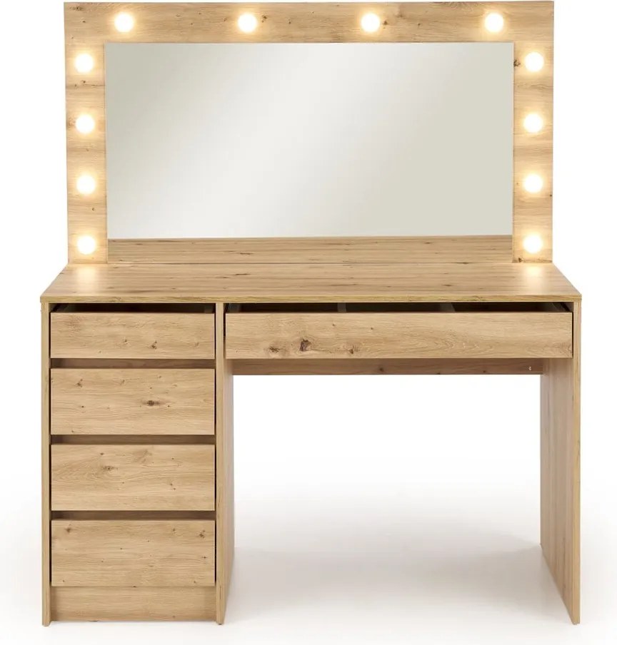 Toaletka z lustrem i oświetleniem LED Hollywood XL, dąb artisan