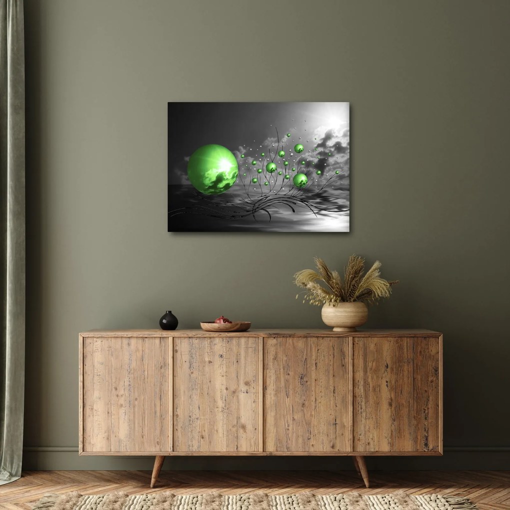 Obraz zielonych abstrakcyjnych kul (70x50 cm)