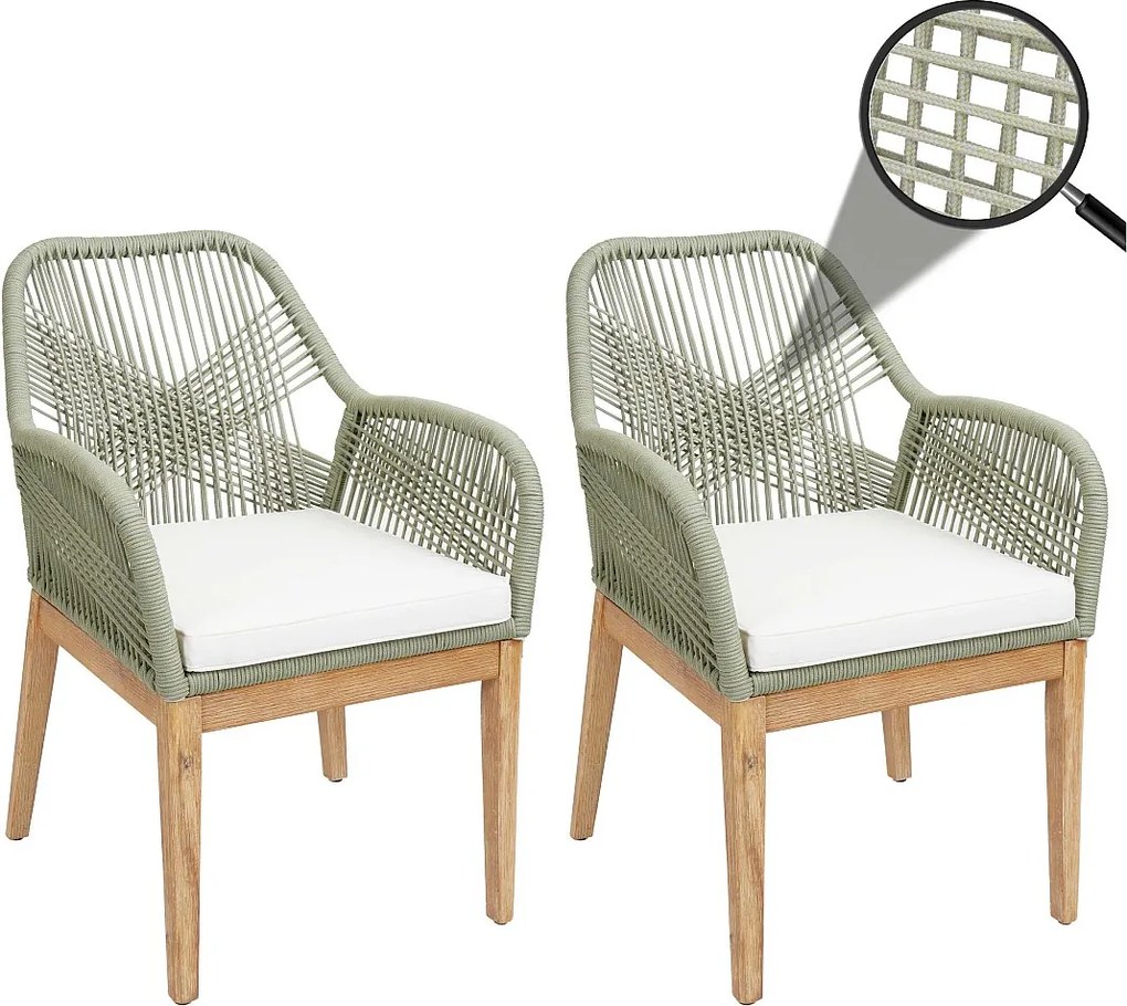 Krzesło ogrodowe MCW-H56b (zestaw 2 sztuk),  zielony poduszki kremowy