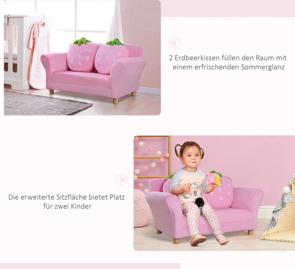 HOMCOM Sofa dziecięca fotel dziecięcy sofa kanapa dzieci pokój dziecięcy sofa dwuosobowa sofa z motywem truskawek