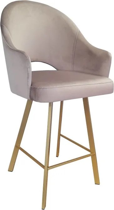 Hoker Velvet krzesło barowe tkanina Welur podstawa metalowa : Kolor nogi - Złota profil, Kolor tkaniny - VELVET - MG55, Typ siedziska - Siedzisko stałe