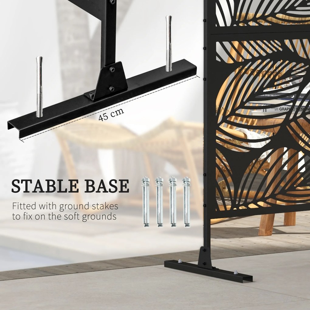 Outsunny Parawan Ogrodowy Metalowy z Motywem Floralnym, 122 x 45 x 198 cm, Czarny