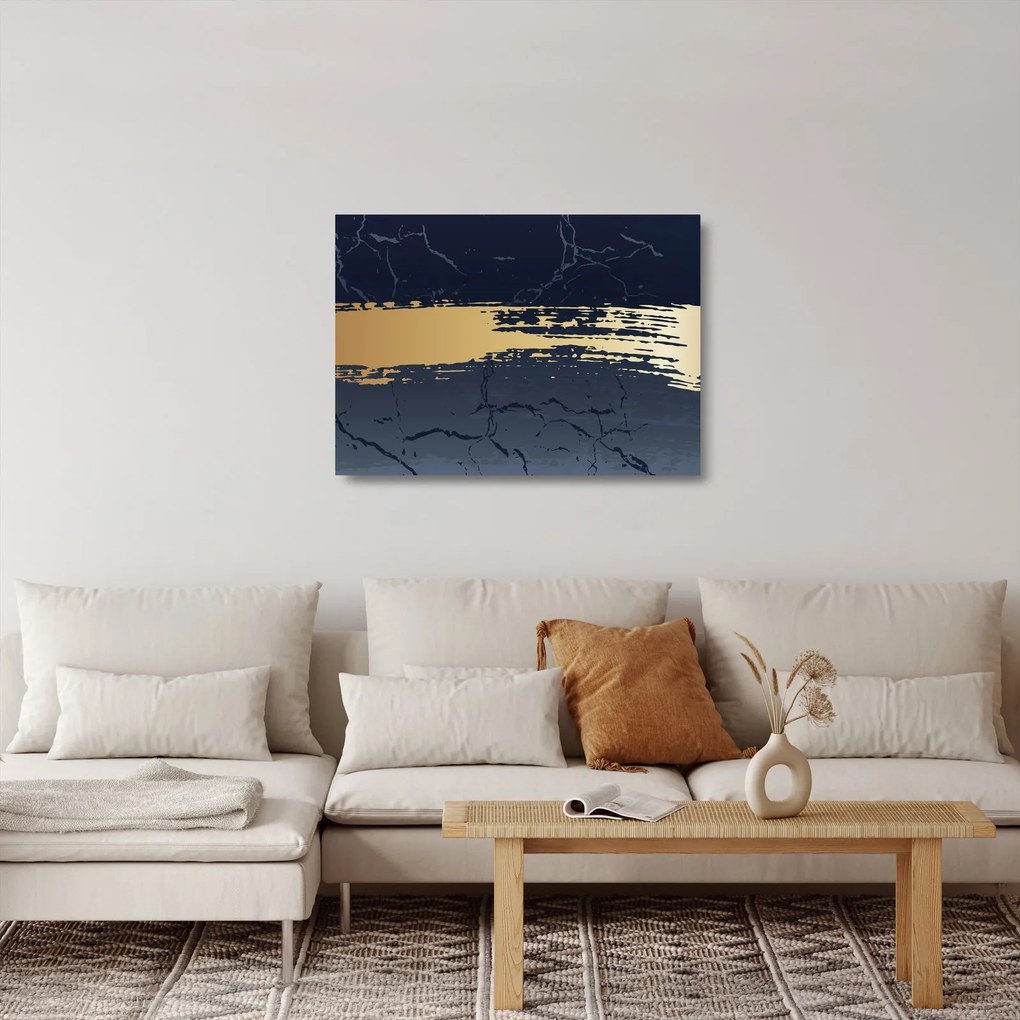 Obraz na szkle - Niebiesko-złota abstrakcja N⁰2 (70x50 cm)